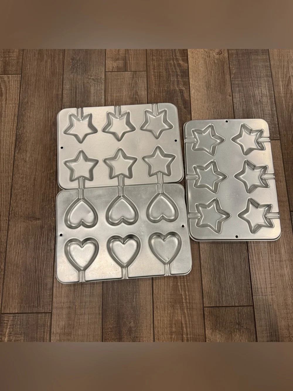 Set Of 3 Wilton Cookie Cake Pop Treat Pans Stars & Heart Vintage 1995